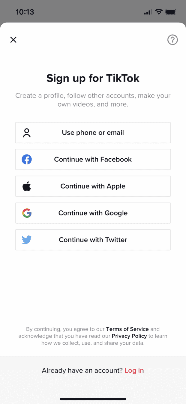 sign up for TikTok account