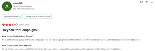 customer review three and a half stars Keyhole for campaigns
