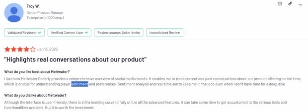 Meltwater customer review highlights real conversations about our product